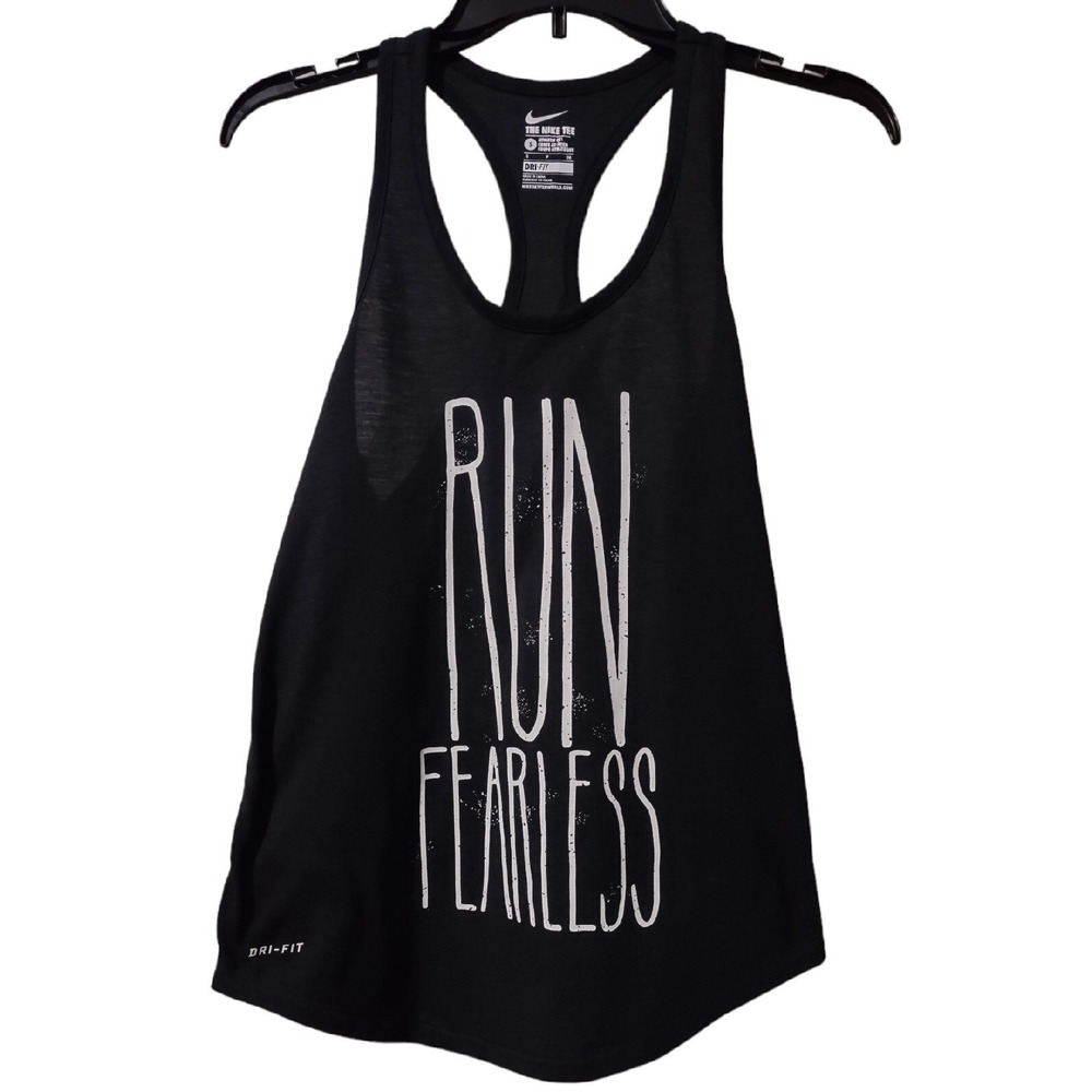 Nike The Nike Tee Dri-Fit Women's Small‎ Run Fearless Activewear Tank Black Logo